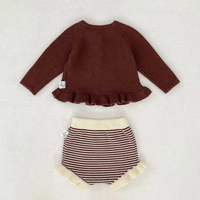 2025 New Autumn Toddler Baby Girl Clothes Set 0-3Yrs Infant Baby Girls Clothing Suit Long Sleeved Cardigan Sweater+PP Shorts