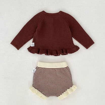 2025 New Autumn Toddler Baby Girl Clothes Set 0-3Yrs Infant Baby Girls Clothing Suit Long Sleeved Cardigan Sweater+PP Shorts