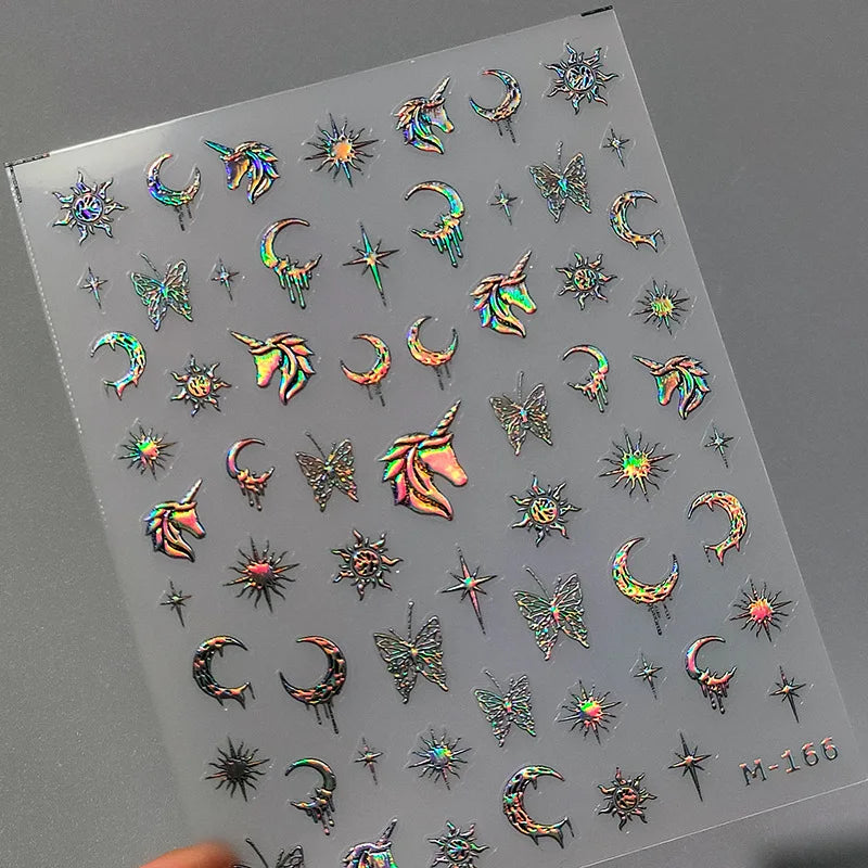 1pcs 5D Star Moon Nail Stickers Kawaii Pink Retro Bronzing Nail Art Sticker Decorations Decals DIY Adhesive Slider Accessories