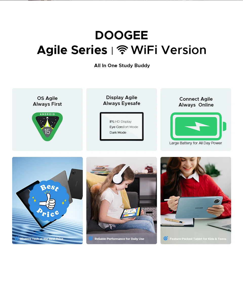 DOOGEE Tab A9 Pro+ Tablet PC Android 15 Dual Speakers 11'' Screen 30GB RAM (6GB+24G) 128GB 8580mAh Battery Widevine L1 Smart Pad