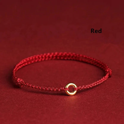 Hand Braided Red Rope Bracelet Copper Lucky Bead Hand Rope Couple Bracelet Simple Buckle Ethnic Original Female Accessory