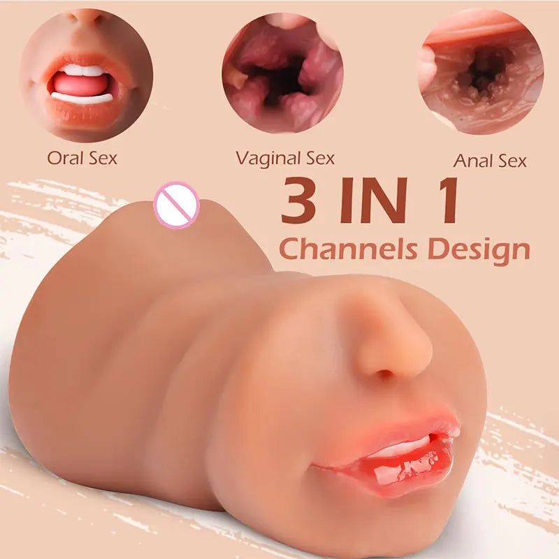 3D Flesh The Light Male Masturbation Artificial Vagina Ass Mouth Silicone 3 In 1 Adult Sex Toy Sex Doll For Man Pocket Pussy Ass