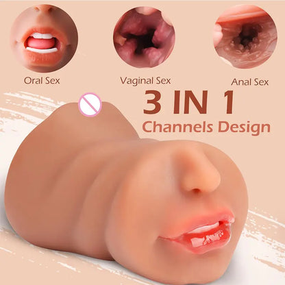 3D Flesh The Light Male Masturbation Artificial Vagina Ass Mouth Silicone 3 In 1 Adult Sex Toy Sex Doll For Man Pocket Pussy Ass