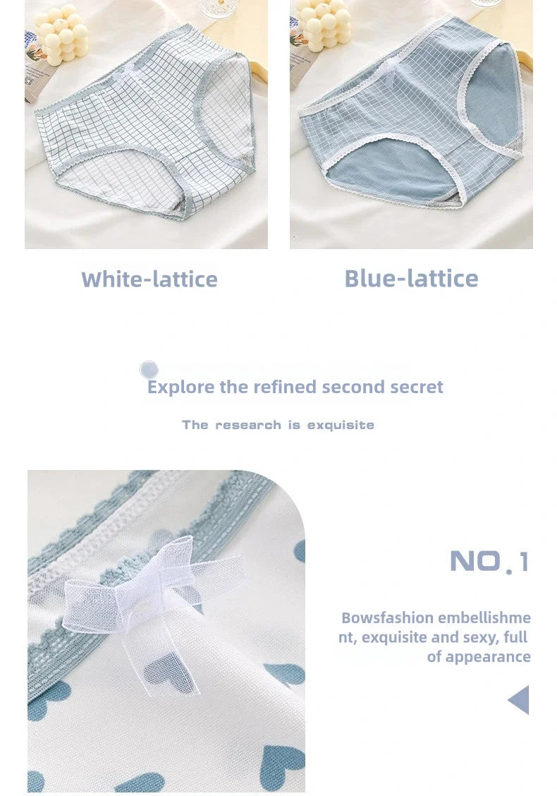 5pcs Women’s Soft Breathable Briefs Heart Plaid Print Panties Comfortable Intimates for Daily Wear