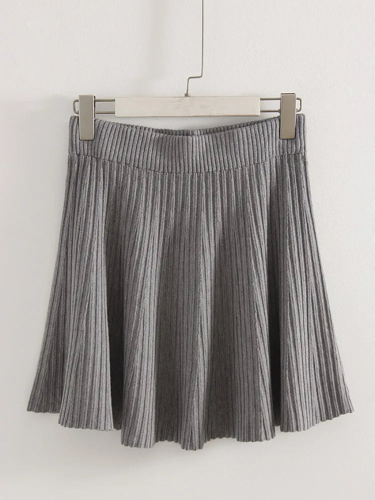 Autumn Knit White Mini Pleated Skirts For Women A Line Skirt Gray High Waist Women Knitted Pleated Short Skirts Korean Fashion