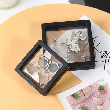 Transparent floating display box, plastic film jewelry packaging box, jewelry, necklace, ring, and collectible storage box