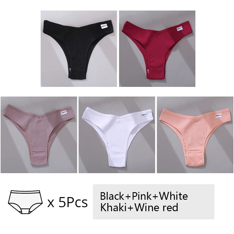 FINETOO 3/5Pcs Cotton Brazilian Panties Women's Panties Sexy V Waist T-Back Underwear Female Soft Underpants Lady Bikini Lingeri