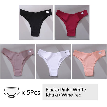 FINETOO 3/5Pcs Cotton Brazilian Panties Women's Panties Sexy V Waist T-Back Underwear Female Soft Underpants Lady Bikini Lingeri