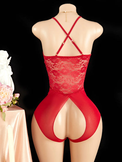 One Pieces Bodysuit Plus Size Women Lace Jumpsuit Erotic Outfits Sexy Backless Romper Deep V Open Bra Crotchless Teddy Bodysuits