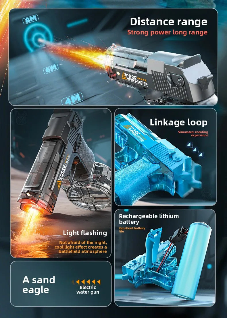 New Electric Water Gun With light Sprays Flame Effect Fully Automatic Shooting Toy Outdoor Beach Water Gun Toy Children Gift