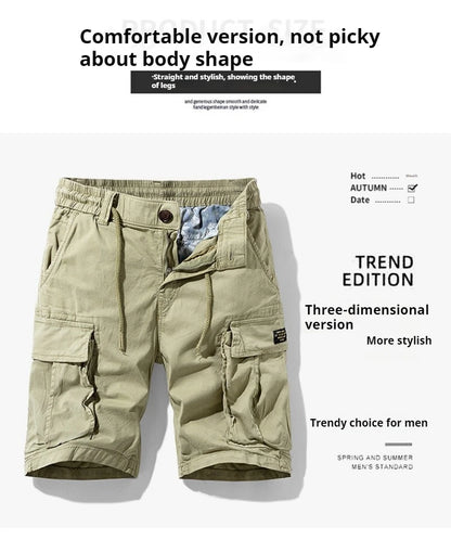 Men Summer New Multi Pockets Cotton Cargo Shorts Men Fashion Solid Quick Dry Joggers Shorts Pants Outdoor Breathable Shorts Male