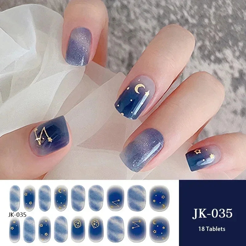 16/18/20Tips Semi-Cured Gel Nail Strips Adhesive Full Cover Stickers for Nails UV Lamp Need Press On Nails Fashion Manicure