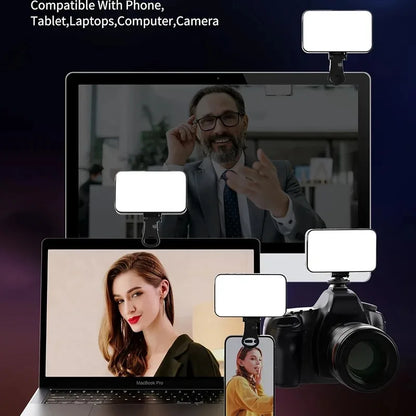 Rechargeable Clip On Selfie Ring Light with 3 Color Modes Adjustable Brightness for Phone Computer Video Calls Photography