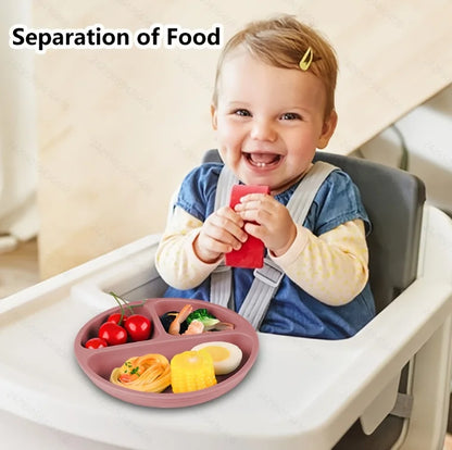 Suction Plates For Babies, Silicone With Lid Divided Design Dinner Plate