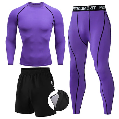 Men's 2/3pcs sets Boxing suit rashguard male kit MMA compression clothing men long-sleeved t-shirt+leggings tracksuit Sport Suit