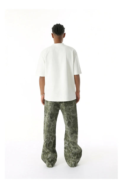 2025 Four Seasons Men's Youth Popular Multi color Pattern Camouflage Pants Basic Versatile Straight Wash Casual Cowboy Pants