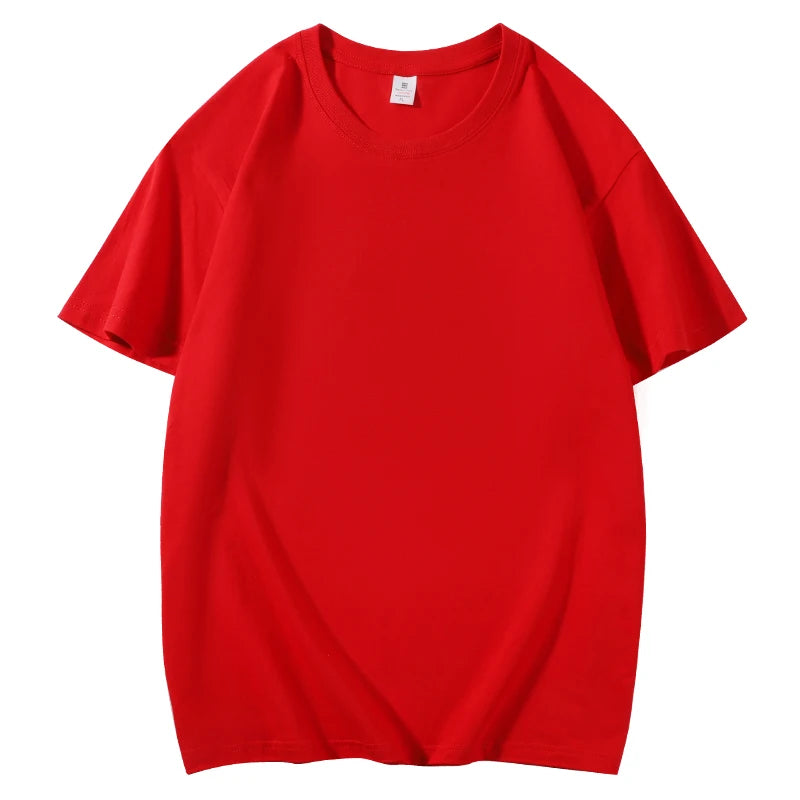Cotton Short Sleeved T-shirt Summer Round Neck Loose and Base Shirt for Men Women Basic Tee