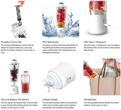 New Portable Blender 600ML Electric Juicer Fruit Mixers 4000mAh USB Rechargeable Smoothie Mini Blender Personal Juicer colorf