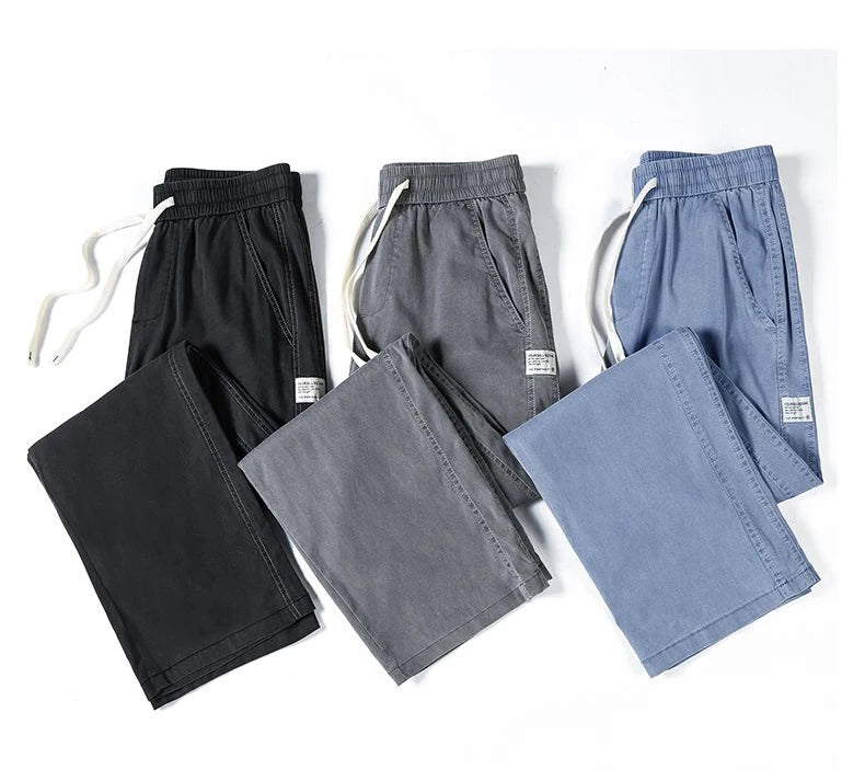 Men's Summer Soft Lyocell Fabric Jeans Thin Loose Straight Denim Pants Drawstring Elastic Waist Casual Trousers Plus Size M-5XL