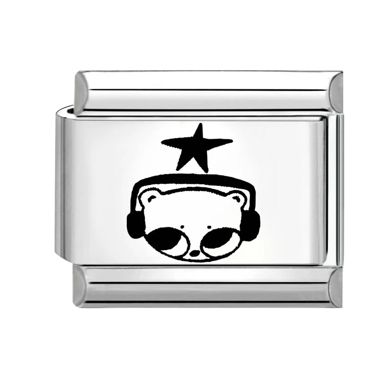 Laser Engraving Cute Cartoon Black Playing Cats Italian Charm Links Fit 9mm Stainless Steel Bracelet Men Women DIY Making Gifts