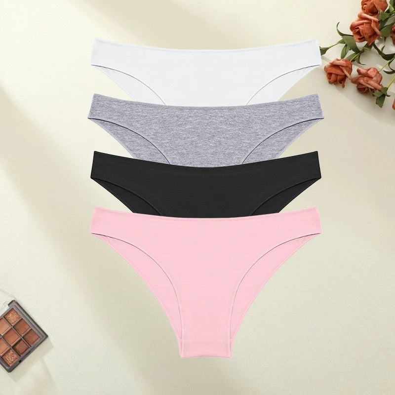4PCS/SET Seamless Cotton Panties Women Sexy Low Waist Briefs Solid Color Breathable Female Underwear Soft  Comfortable Intimates