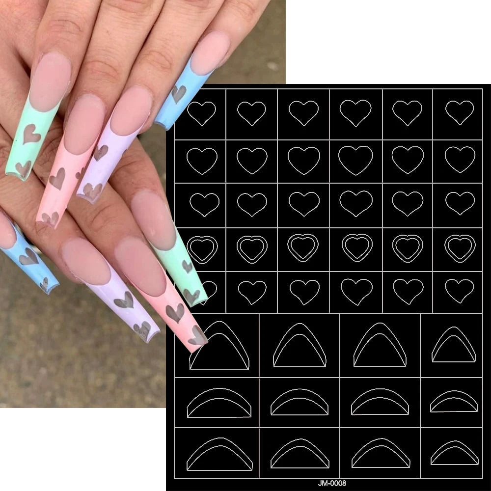 24-Design Airbrush Stencil Nail Stickers 1Pcs Butterfly/Heart/French Line Nail Decal Adhesived DIY Nail Template Airbrush Slider