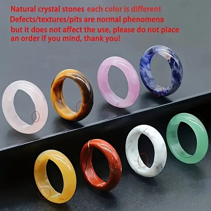 1Pc Natural Stone Band Rings Amethyst Rose Quartz Obsidian Finger Solid Ring Women Men Minimalist Reiki Healing Jewelry Gift