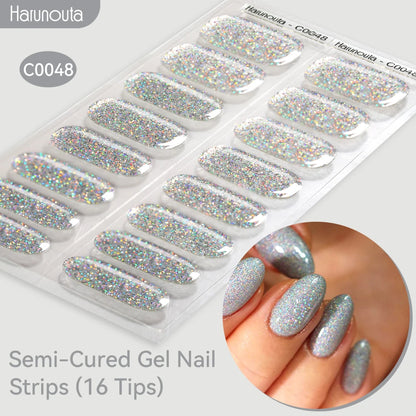 Gradient Auroras Semi Cured Gel Nail Strips Sparkly Shinning DIY Gel Polish Stickers for Nails Works with UV/LED Nail Lamps