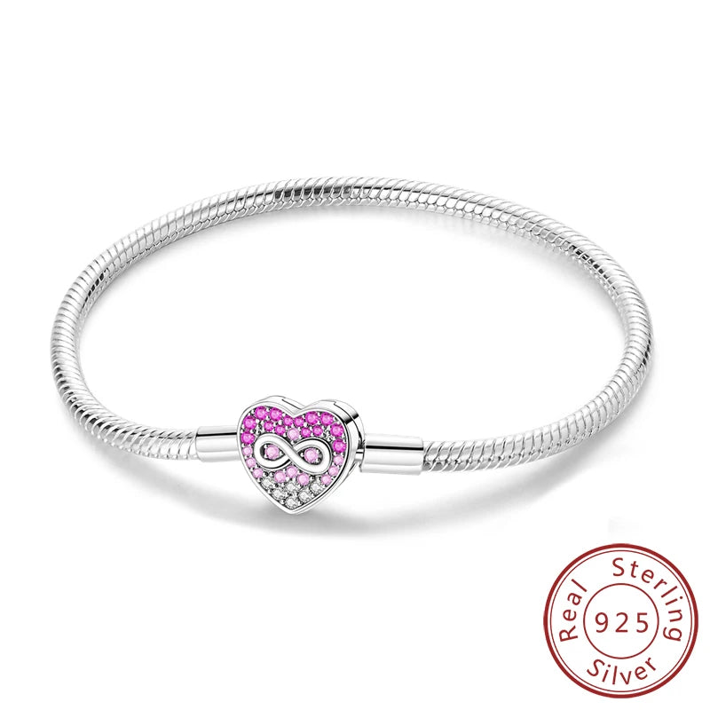 Original 925 Sterling Silver Bracelets 17-20CM Love Heart Flowers Butterfly Charms Beads Bracelet For Women Fashion Jewelry Gift