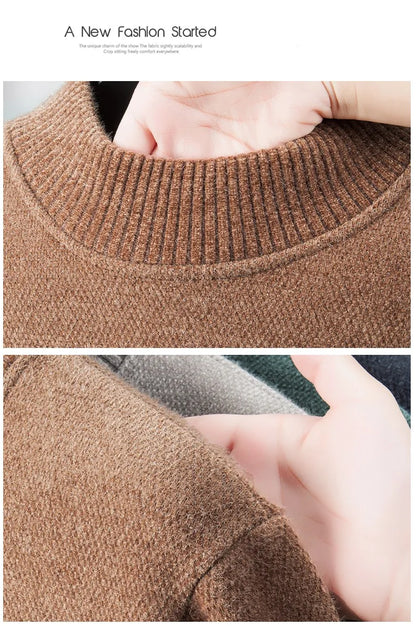 Light luxury brand round neck sweater knitted plush thicken warm pullover cartoon character embroidery fashion golf men's wear