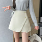 Autumn Winter Tweed Skirts Shorts Women Fashion Streetwear Cross Irregular Booty Shorts Pink Black Culottes Wide Leg Short Pants