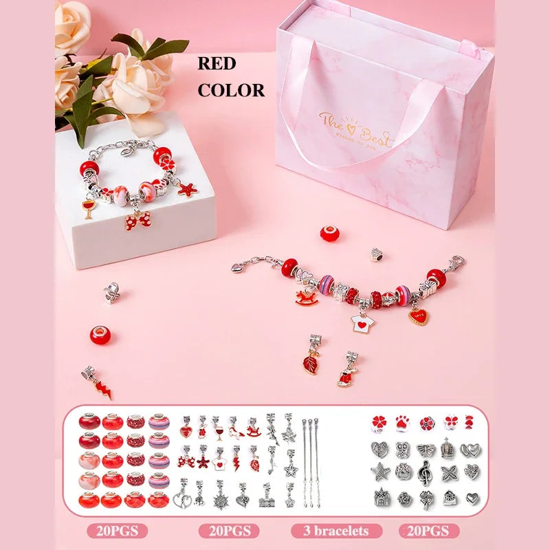 Diy Jewelry Making Kit Toys DIY Beaded Bracelet Set with Storage Box for Girls Gift Acrylic European Large Hole Beads Handmade