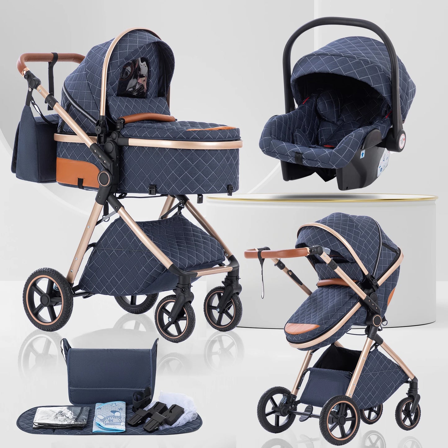 Luxury Baby Stroller 3 in1 Portable Baby Carriage Folding Prams High Landscape Car for Newborn Baby Adjustable Handle travel