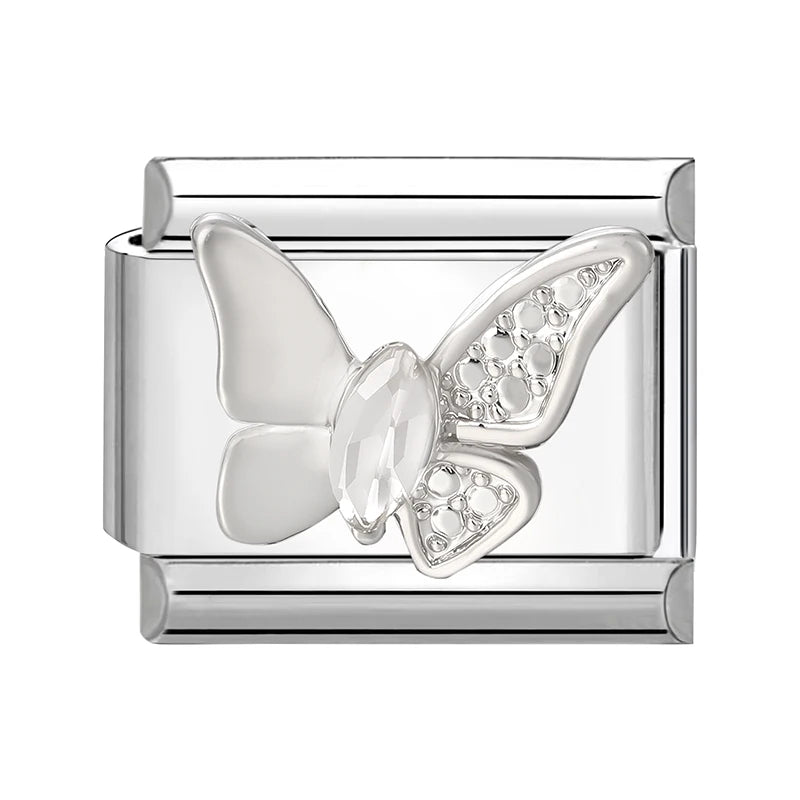 New Shiny Zircon Heart Butterfly Flower Star Bow Italian Charm Links Fit 9MM Stainless Steel Bracelet Girls' DIY Making Gift