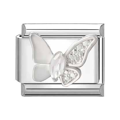 New Shiny Zircon Heart Butterfly Flower Star Bow Italian Charm Links Fit 9MM Stainless Steel Bracelet Girls' DIY Making Gift