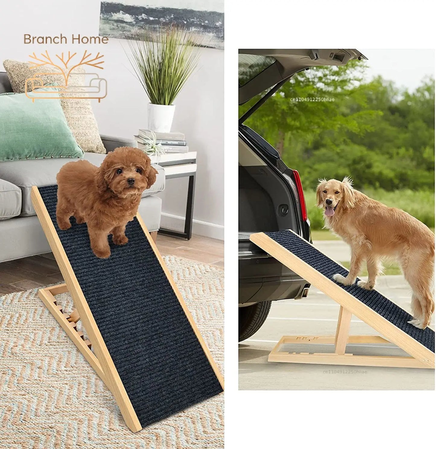 Adjustable Wooden Pet Dog Ramp Comfortable Folding Non-Slip Carpet Surface Foldable Climbing Ladder For Car Bed Pet Carriers