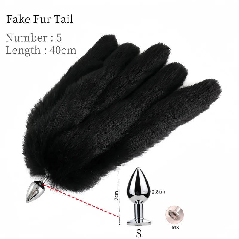 Sexy Multi Taile False Fox Tail with Separable Metal Butt Plug Anal Sex Toys for Couple BDSM Role Play Adult Products