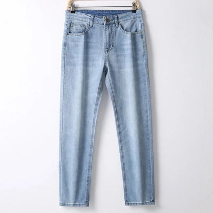 2026 Spring Summer Thin Jeans Classic Style Fashion Stretch Regular Fit Denim Trousers Male Brand Men's Washed Light Blue