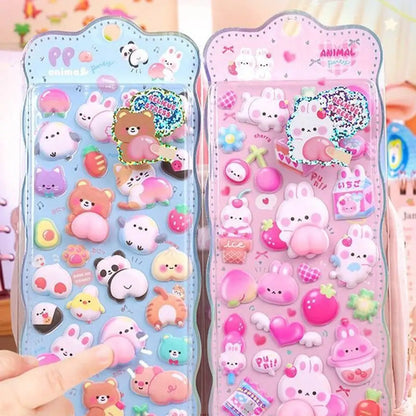Kawaii Cartoon Soft Cute Little Rabbit 3D Pinching Relaxing Butt Stickers Cute DIY Mobile Book Decoration Stickers Festival Gift