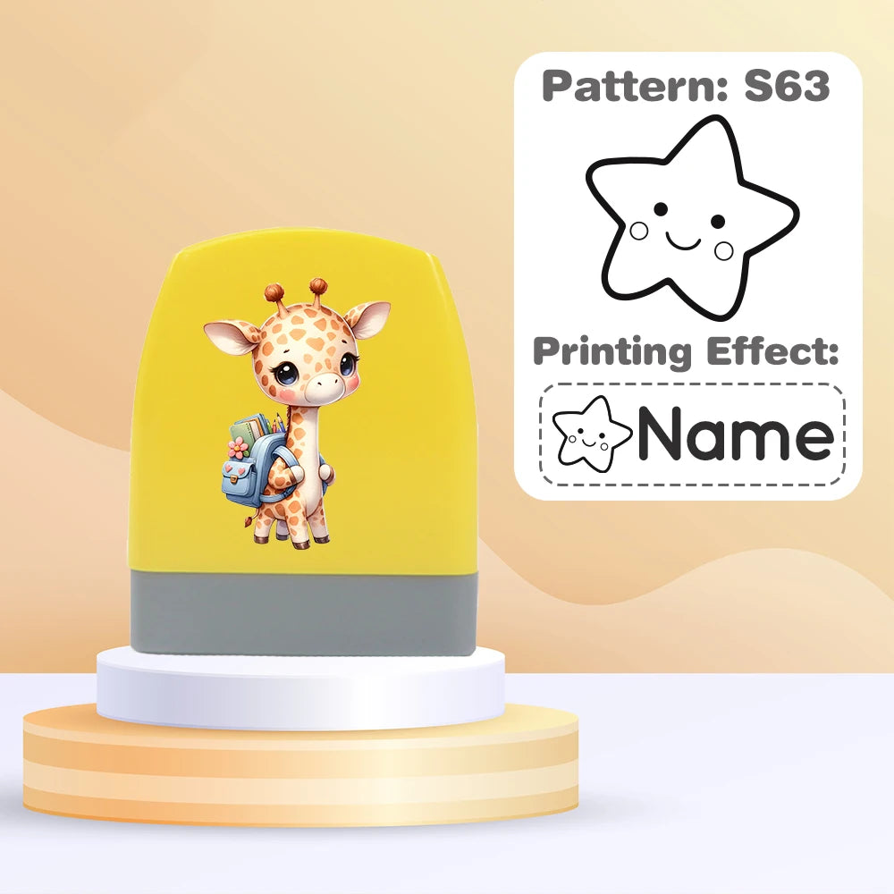Cartoon Giraffe Customized Name Stamps for Kids,Personalized Waterproof Stamp for Clothing Name Seal for Student&Child