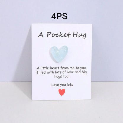 4 Pack Small Cute Pocket Hug Cards, Heart Shape Encouragement Greeting Cards, Mini Love Cards for Birthday Valentine