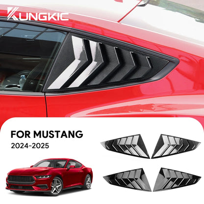 For Ford Mustang 2024 2025 2026 GT S650 Gloss Black Carbon Fiber Pattern Rear Windshield Side Spoiler Splitter Triangle Louver