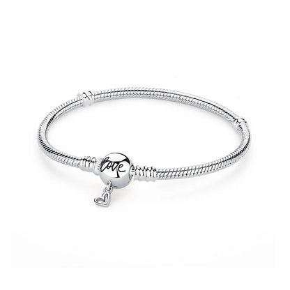 Original 925 Sterling Silver Bracelets Bangles Love Heart Clip Charms Beads Snake Chains For Women Rose Gold DIY Luxury Jewelry