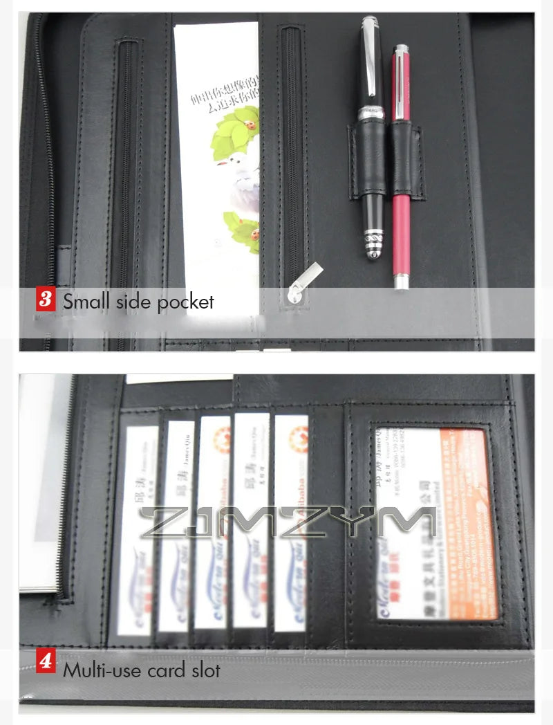 Leather Folder Zippered Closure Portfolio for Business IPad/Table and Card Interview Resume Binder