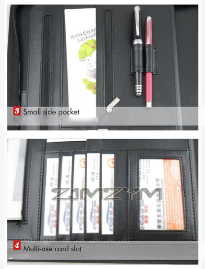 Leather Folder Zippered Closure Portfolio for Business IPad/Table and Card Interview Resume Binder