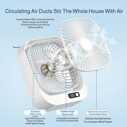Mini Desktop Fan High Wind Power Rechargeable Plugin Circulation Intelligent Speed Control 360° Rotation Home Office Cooling