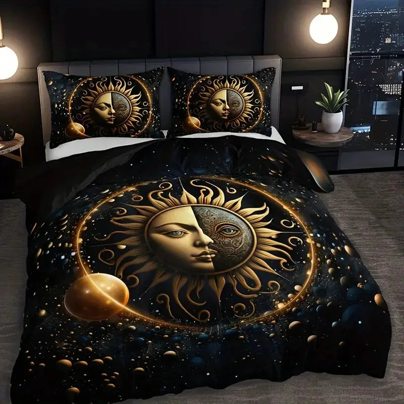 Boho Sun And Moon Duvet Cover Set Black White Floral Bedding Set Bohemian Exotic Comforter Covers Queen Bedroom Decor All Season