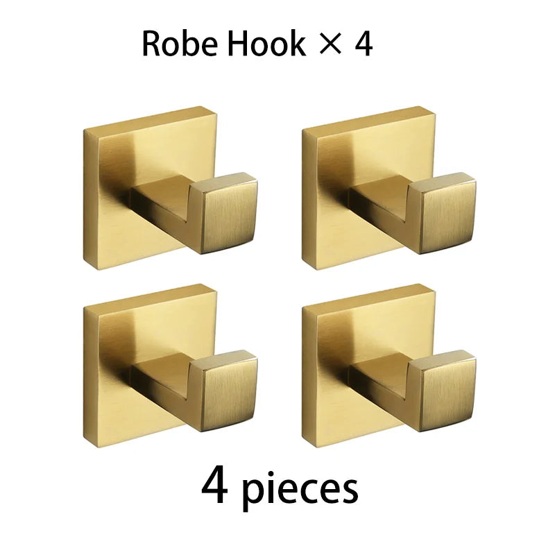 Gold Brushed Bathroom Accessories Hardware Towel Bar Rail Toilet Paper Holder Towel Rack Hook Soap Dish Toilet Brush