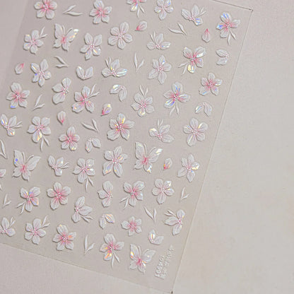 White Flower Petal Cherry Blossom Peach Blossom Falling Petal Floral Gradient 5D Self Adhesive Nail Art Sticker Manicure Decals