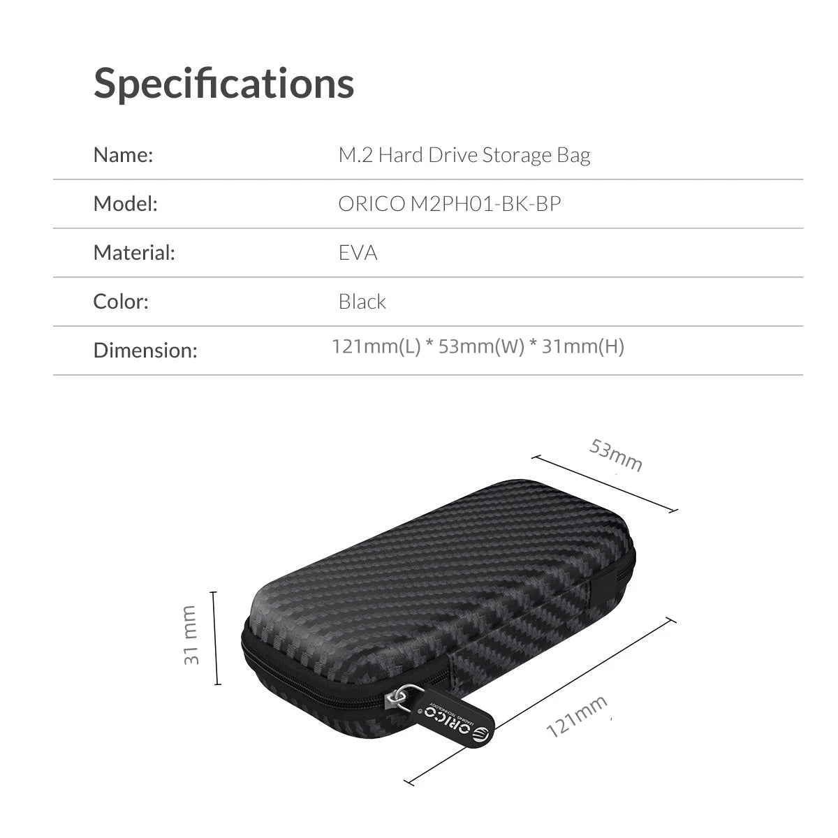 ORICO Eva Zipper Bag Mobile Phone Charger Protection Bag Hard Disk for External M.2 Hard Drive/Earphone/Data Line HDD Case Black